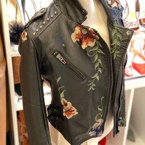 Embroidered leather moto jacket